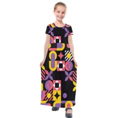 Summer Mosaic Print Kids  Short Sleeve Maxi Dress by designsbymallika