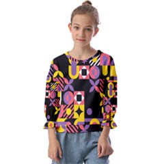 Summer Mosaic Print Kids  Cuff Sleeve Top