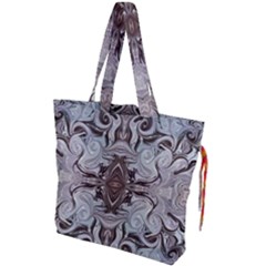 Turquoise Black Arabesque Repeats Drawstring Tote Bag by kaleidomarblingart