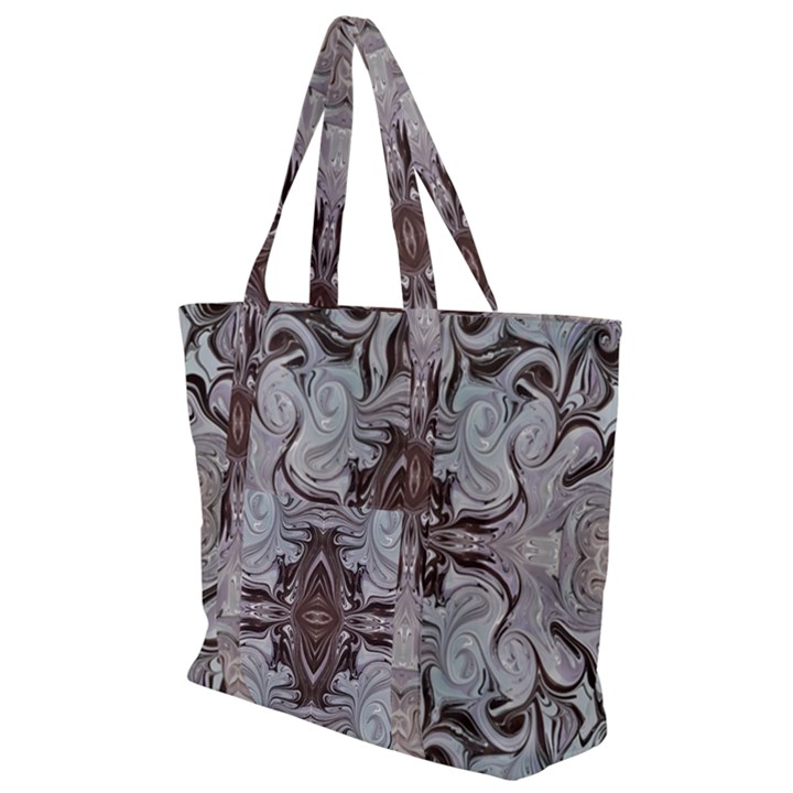 Turquoise Black Arabesque Repeats Zip Up Canvas Bag