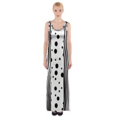 Stripes Black White Pattern Thigh Split Maxi Dress by designsbymallika