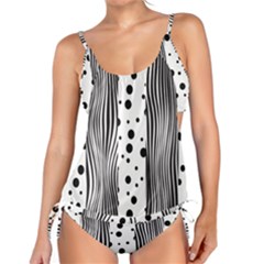 Stripes Black White Pattern Tankini Set by designsbymallika