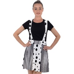 Stripes Black White Pattern Velvet Suspender Skater Skirt by designsbymallika