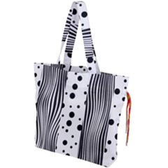 Stripes Black White Pattern Drawstring Tote Bag by designsbymallika