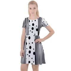 Stripes Black White Pattern Cap Sleeve Velour Dress  by designsbymallika