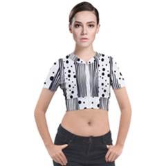 Stripes Black White Pattern Short Sleeve Cropped Jacket by designsbymallika