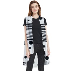 Stripes Black White Pattern Sleeveless Chiffon Waistcoat Shirt