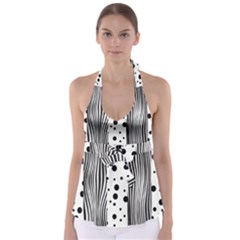 Stripes Black White Pattern Babydoll Tankini Top by designsbymallika