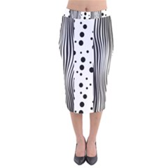 Stripes Black White Pattern Velvet Midi Pencil Skirt by designsbymallika