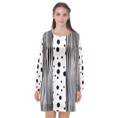 Stripes Black White Pattern Long Sleeve Chiffon Shift Dress  by designsbymallika