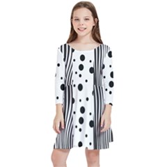 Stripes Black White Pattern Kids  Quarter Sleeve Skater Dress