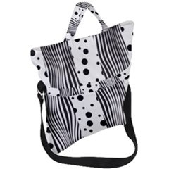 Stripes Black White Pattern Fold Over Handle Tote Bag by designsbymallika