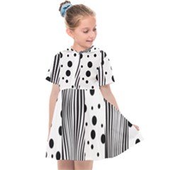 Stripes Black White Pattern Kids  Sailor Dress by designsbymallika