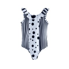 Stripes Black White Pattern Kids  Frill Swimsuit by designsbymallika