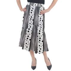 Stripes Black White Pattern Midi Mermaid Skirt by designsbymallika