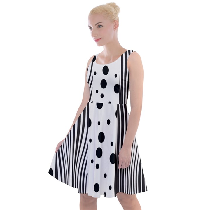 Stripes Black White Pattern Knee Length Skater Dress