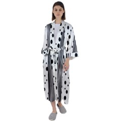 Stripes Black White Pattern Maxi Satin Kimono by designsbymallika