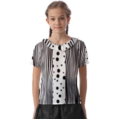 Stripes Black White Pattern Kids  Frill Chiffon Blouse