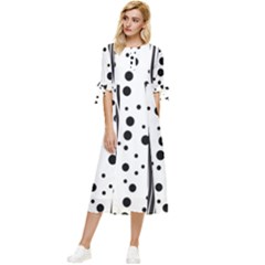 Stripes Black White Pattern Bow Sleeve Chiffon Midi Dress