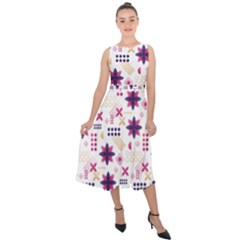 Minimal Floral Pattern Midi Tie-back Chiffon Dress by designsbymallika