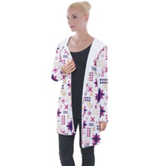 Minimal Floral Pattern Longline Hooded Cardigan by designsbymallika