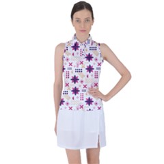 Minimal Floral Pattern Women s Sleeveless Polo Tee by designsbymallika