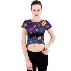 Seamless Musical Pattern Crew Neck Crop Top by designsbymallika