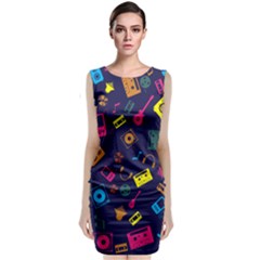 Seamless Musical Pattern Sleeveless Velvet Midi Dress