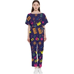 Seamless Musical Pattern Batwing Lightweight Jumpsuit by designsbymallika