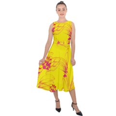 Floral Abstract Pattern Midi Tie-back Chiffon Dress by designsbymallika