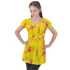 Floral Abstract Pattern Puff Sleeve Tunic Top by designsbymallika