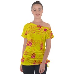 Floral Abstract Pattern Off Shoulder Tie-up Tee