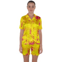 Floral Abstract Pattern Satin Short Sleeve Pajamas Set by designsbymallika