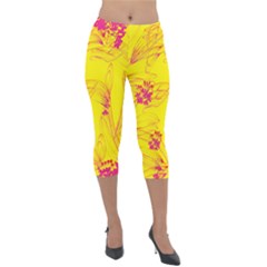 Floral Abstract Pattern Lightweight Velour Capri Leggings  by designsbymallika