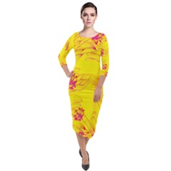 Floral Abstract Pattern Quarter Sleeve Midi Velour Bodycon Dress by designsbymallika