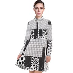 Black And White Pattern Long Sleeve Chiffon Shirt Dress by designsbymallika