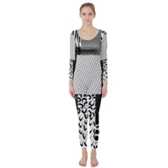 Black And White Pattern Long Sleeve Catsuit by designsbymallika