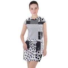 Black And White Pattern Drawstring Hooded Dress by designsbymallika