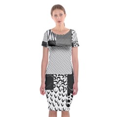 Black And White Pattern Classic Short Sleeve Midi Dress by designsbymallika