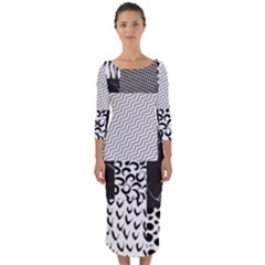 Black And White Pattern Quarter Sleeve Midi Bodycon Dress by designsbymallika