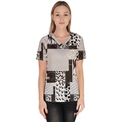 Black And White Pattern Women s V-neck Scrub Top by designsbymallika