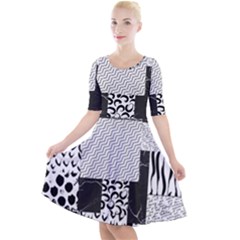 Black And White Pattern Quarter Sleeve A-line Dress by designsbymallika