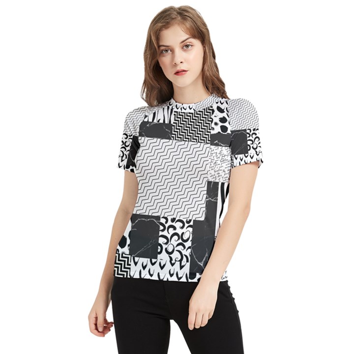 Black And White Pattern Women s Short Sleeve Rash Guard