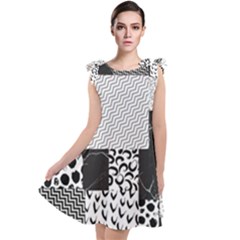 Black And White Pattern Tie Up Tunic Dress by designsbymallika