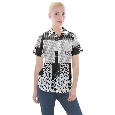 Black And White Pattern Women s Short Sleeve Pocket Shirt by designsbymallika