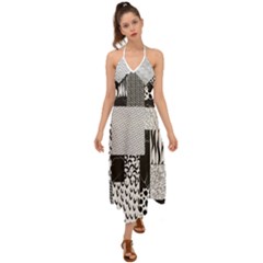 Black And White Pattern Halter Tie Back Dress  by designsbymallika