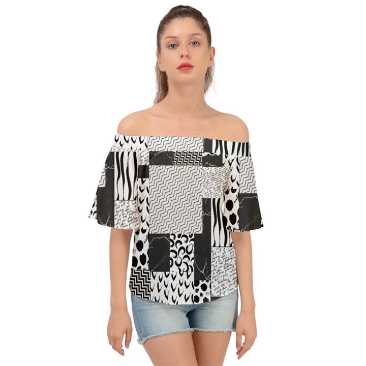 Black And White Pattern Off Shoulder Short Sleeve Top