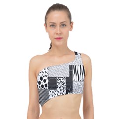 Black And White Pattern Spliced Up Bikini Top  by designsbymallika