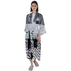 Black And White Pattern Maxi Satin Kimono by designsbymallika