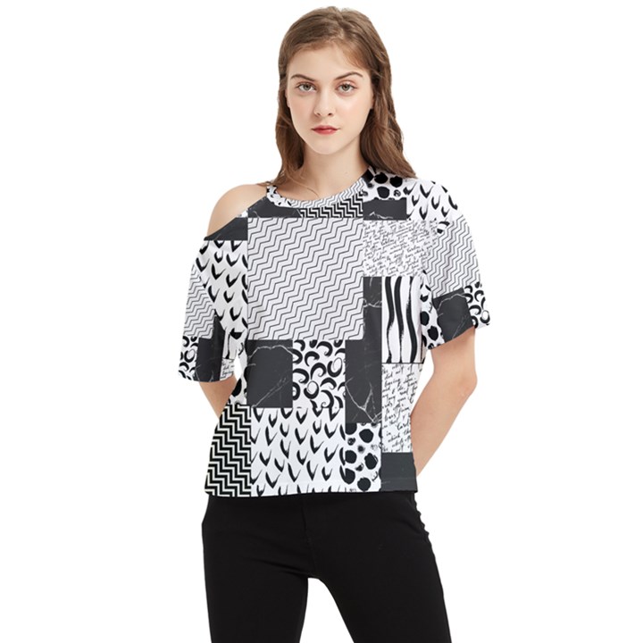 Black And White Pattern One Shoulder Cut Out Tee